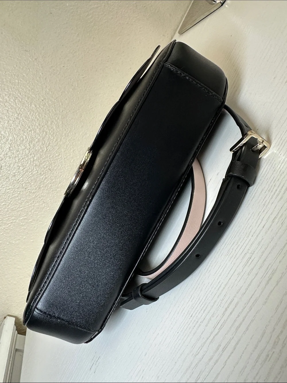 kate spade Black Scallop-Edge Leather Crossbody with Pink Interior